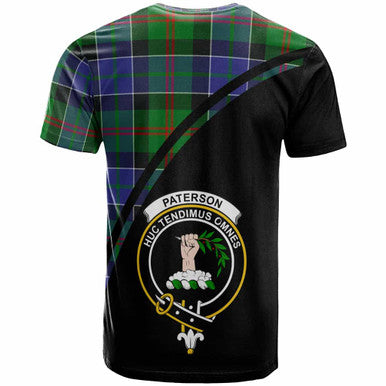 Scottish Paterson Clan Crest Tartan Curve T-Shirt Back Side Tartan Plaid
