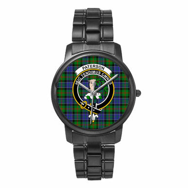 Scottish Paterson Clan Crest Tartan Folding Clasp Steel Quartz Watches Tartan Plaid Black 1