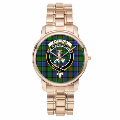 Scottish Paterson Clan Crest Tartan Folding Clasp Steel Quartz Watches Tartan Plaid Rose Gold 1