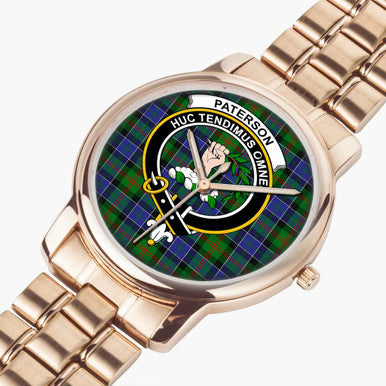 Scottish Paterson Clan Crest Tartan Folding Clasp Steel Quartz Watches Tartan Plaid Rose Gold 2