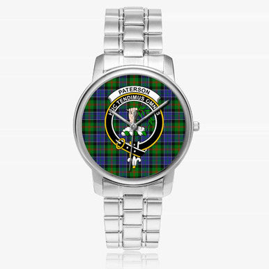 Scottish Paterson Clan Crest Tartan Folding Clasp Steel Quartz Watches Tartan Plaid Silver 1