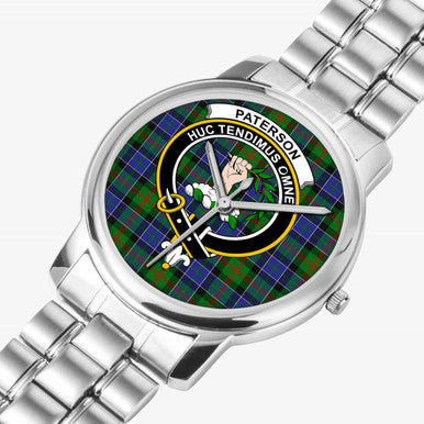 Scottish Paterson Clan Crest Tartan Folding Clasp Steel Quartz Watches Tartan Plaid Silver 2