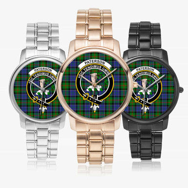 Scottish Paterson Clan Crest Tartan Folding Clasp Steel Quartz Watches Tartan Plaid All