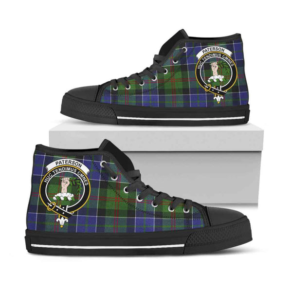 Scottish Paterson Clan Crest Tartan High Top Shoes Black Sole Tartan Plaid