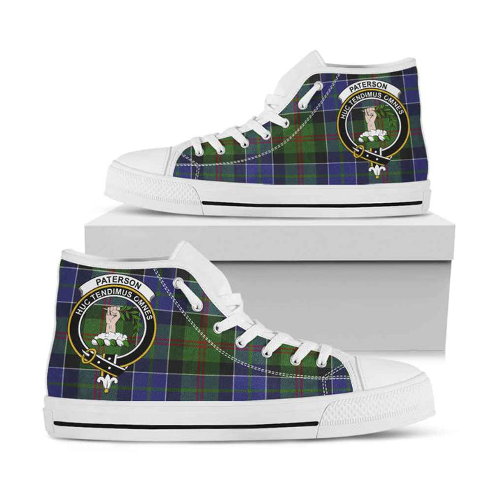 Scottish Paterson Clan Crest Tartan High Top Shoes White Sole Tartan Plaid
