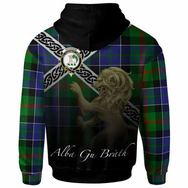 Scottish Paterson Clan Crest Tartan Hoodie - Scotland Lion Back Side Tartan Plaid