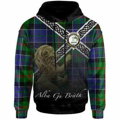Scottish Paterson Clan Crest Tartan Hoodie - Scotland Lion Front Side Tartan Plaid