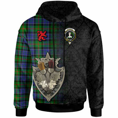 Scottish Paterson Clan Crest Tartan Hoodie - Half Thistle Flowers Celtic Design Front Side Tartan Plaid