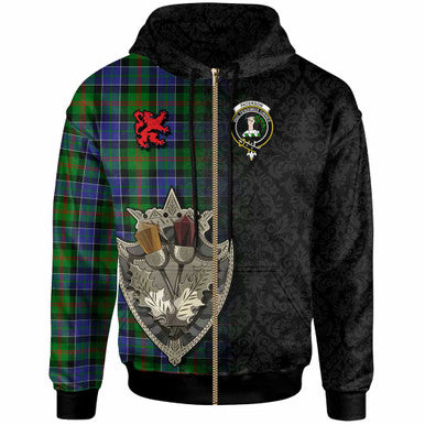 Scottish Paterson Clan Crest Tartan Hoodie - Half Thistle Flowers Celtic Design Zip-up Tartan Plaid