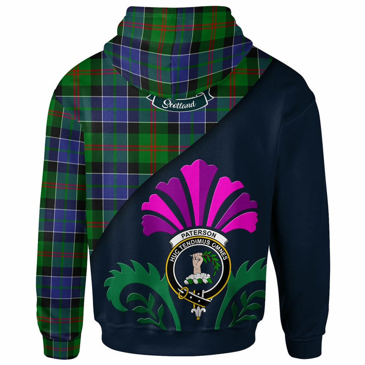 Scottish Paterson Clan Crest Tartan Hoodie - Scotland Thistle Style Back Side Tartan Plaid