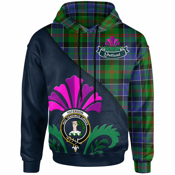 Scottish Paterson Clan Crest Tartan Hoodie - Scotland Thistle Style Front Side Tartan Plaid