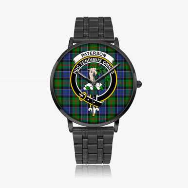 Scottish Paterson Clan Crest Tartan Instafamous Steel Quartz Watches Tartan Plaid Black 1
