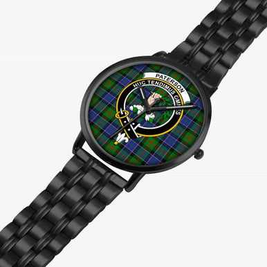 Scottish Paterson Clan Crest Tartan Instafamous Steel Quartz Watches Tartan Plaid Black 2