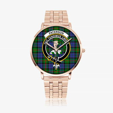 Scottish Paterson Clan Crest Tartan Instafamous Steel Quartz Watches Tartan Plaid Rose Gold 1