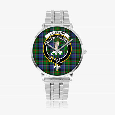 Scottish Paterson Clan Crest Tartan Instafamous Steel Quartz Watches Tartan Plaid Silver 1