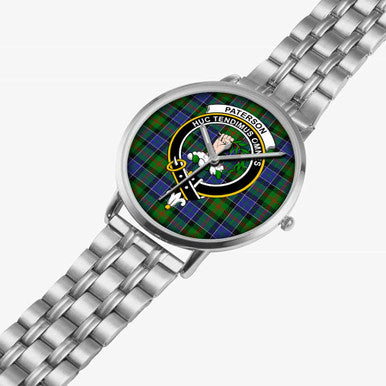 Scottish Paterson Clan Crest Tartan Instafamous Steel Quartz Watches Tartan Plaid Silver 2