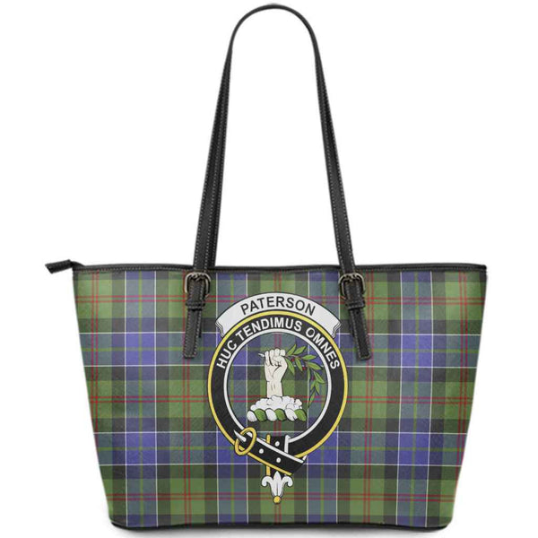 Scottish Paterson Clan Crest Tartan Leather Tote Tartan Plaid