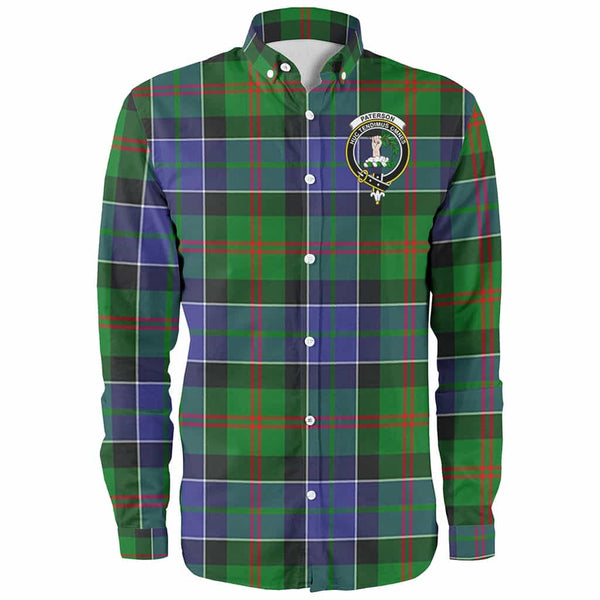 Scottish Paterson Clan Crest Tartan Long Sleeve Shirt Front Side Tartan Plaid