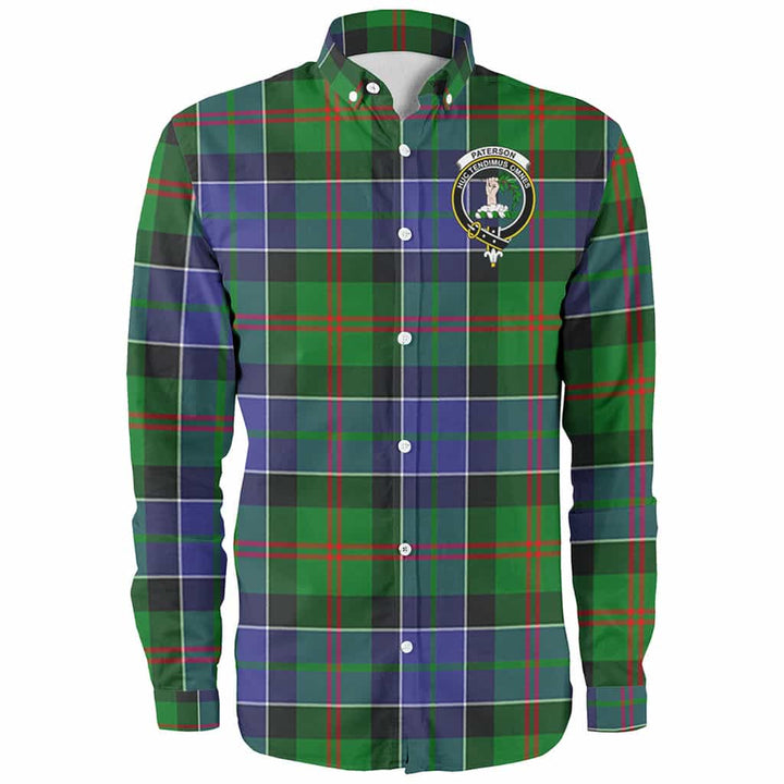 Scottish Paterson Clan Crest Tartan Long Sleeve Shirt Front Side Tartan Plaid