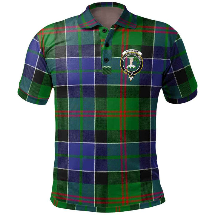 Scottish Paterson Clan Crest Tartan Polo Shirt Front Side Tartan Plaid