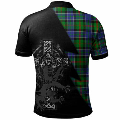 Scottish Paterson Clan Crest Tartan Polo Shirt - Lion Rampant Celtic Cross Flash Style Back Side Tartan Plaid