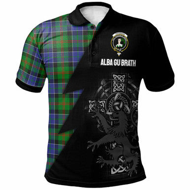 Scottish Paterson Clan Crest Tartan Polo Shirt - Lion Rampant Celtic Cross Flash Style Front Side Tartan Plaid
