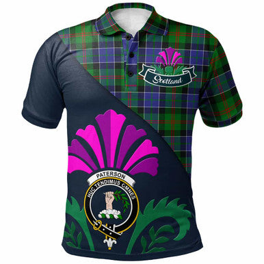 Scottish Paterson Clan Crest Tartan Polo Shirt - Scotland Thistle Style Front Side Tartan Plaid