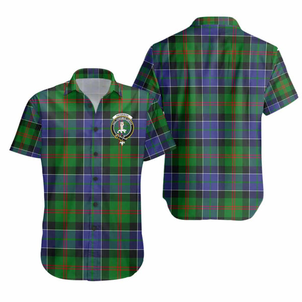Scottish Paterson Clan Crest Tartan Short Sleeve Shirt Tartan Plaid