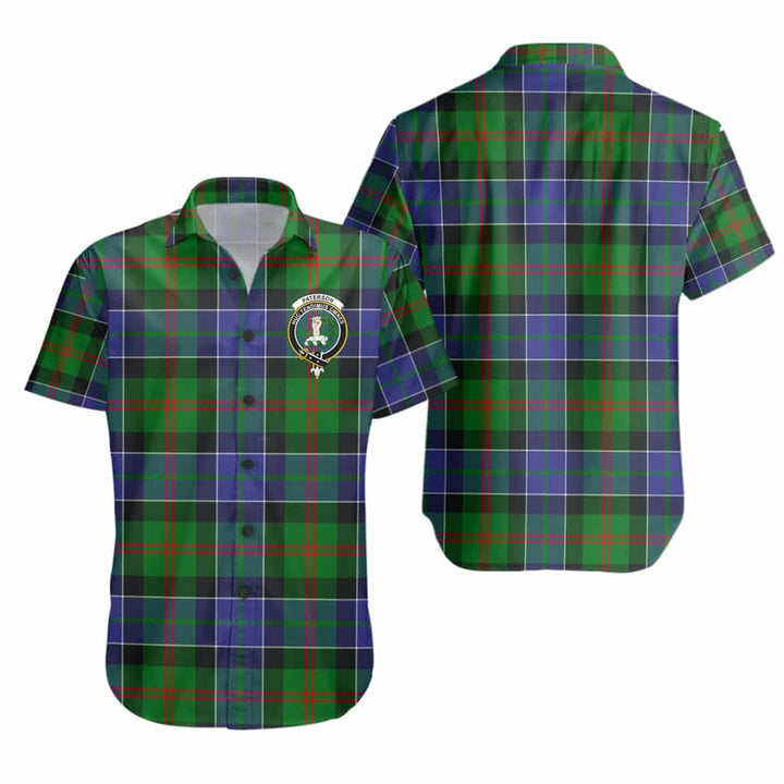 Scottish Paterson Clan Crest Tartan Short Sleeve Shirt Tartan Plaid