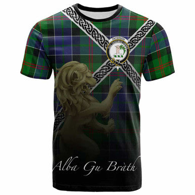 Scottish Paterson Clan Crest Tartan T-Shirt - Celtic With Scotland Lion Front Side Tartan Plaid