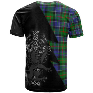 Scottish Paterson Clan Crest Tartan T-Shirt - Lion Rampant Celtic Cross Flash Style Back Side Tartan Plaid
