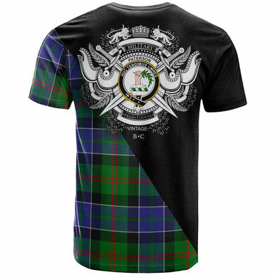 Scottish Paterson Clan Crest Tartan T-Shirt - Military Logo Back Side Tartan Plaid