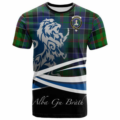 Scottish Paterson Clan Crest Tartan T-Shirt - Scotland Lion Front Side Tartan Plaid