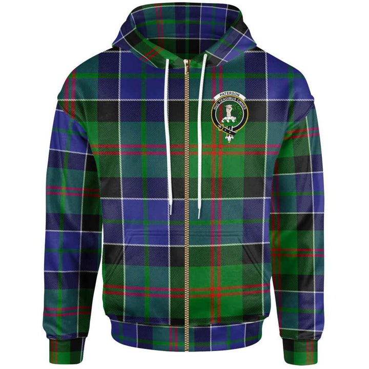 Scottish Paterson Clan Crest Tartan Hoodie Zip Tartan Plaid