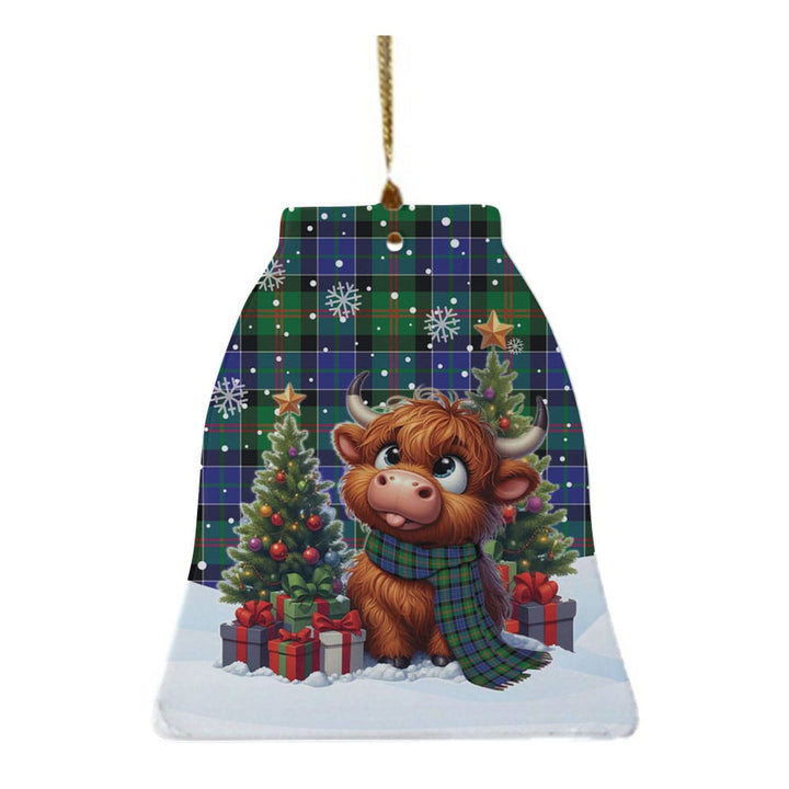Scottish Paterson Clan Tartan Ceramic Ornament Cute Highland Cow Christmas Bell Style Tartan Plaid