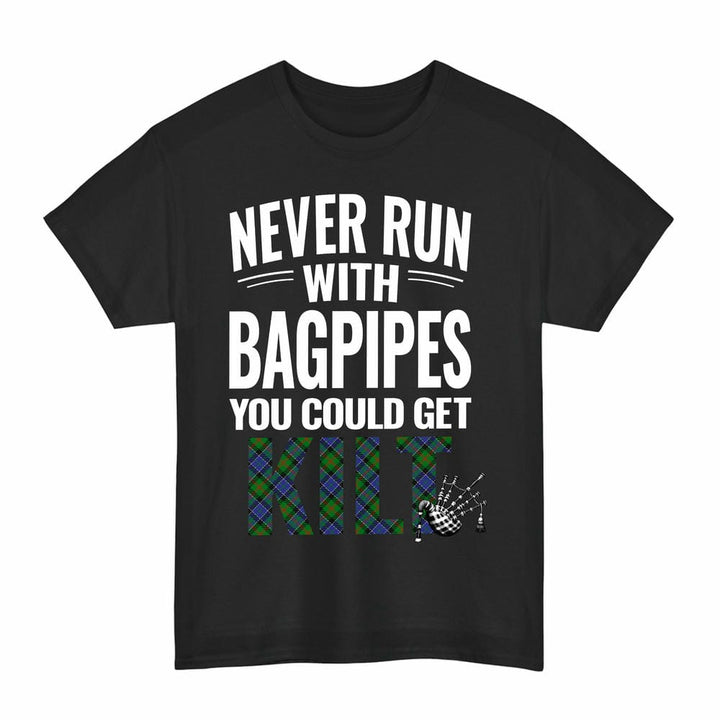 Scottish Paterson Clan Tartan Never Run With Bagpipes T-Shirt Tartan Plaid Black Color