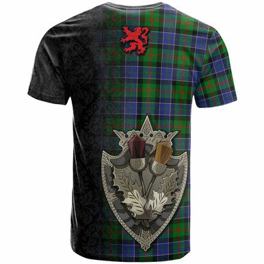 Scottish Paterson Clan Tartan T-Shirt - Half Thistle Flowers Celtic Design Back Side Tartan Plaid