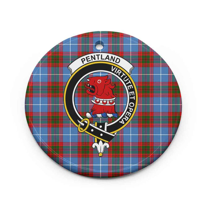 Scottish Pentland Clan Crest Tartan Ceramic Ornament Circle Shape Tartan Plaid