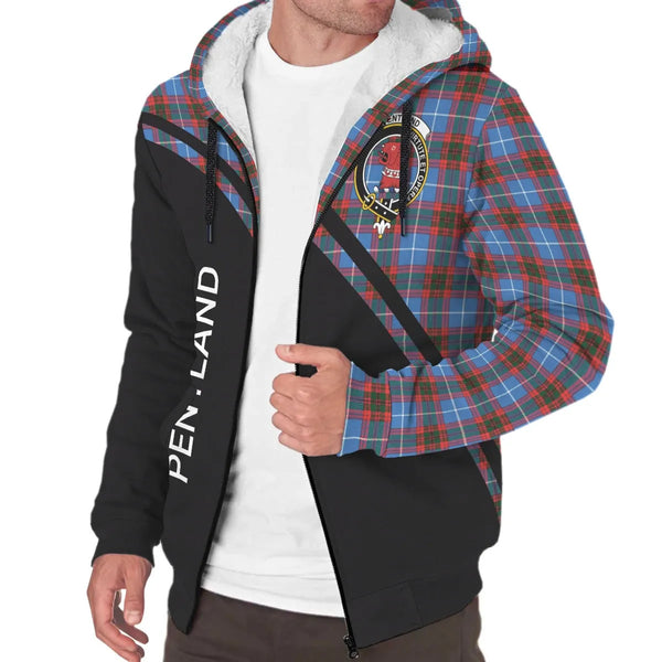 Scottish Pentland Clan Crest Tartan Curve Sherpa Hoodie