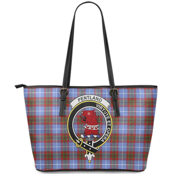 Scottish Pentland Clan Crest Tartan Leather Tote Tartan Plaid