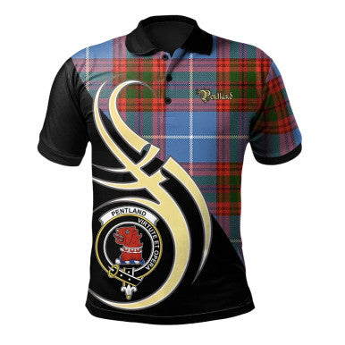 Scottish Pentland Clan Crest Tartan Polo Shirt Believe in Me Front Side Tartan Plaid