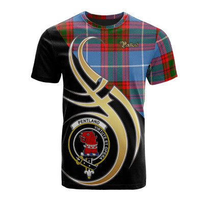 Scottish Pentland Clan Crest Tartan T-Shirt Believe in Me Front Side Tartan Plaid