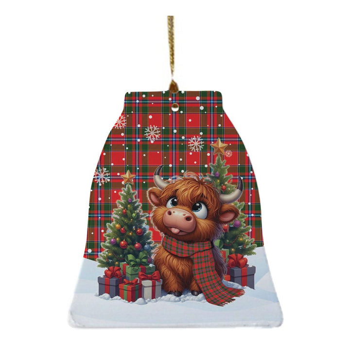 Scottish Perthshire District Clan Tartan Ceramic Ornament Cute Highland Cow Christmas Bell Style Tartan Plaid
