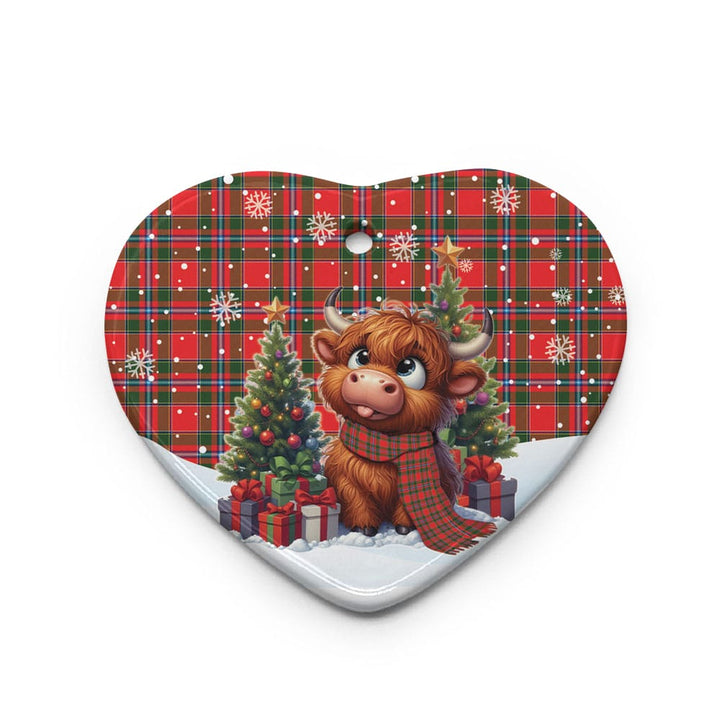Scottish Perthshire District Clan Tartan Ceramic Ornament Cute Highland Cow Christmas Heart Style Tartan Plaid