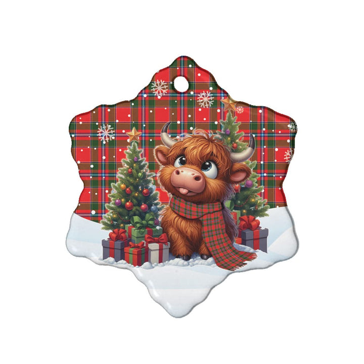 Scottish Perthshire District Clan Tartan Ceramic Ornament Cute Highland Cow Christmas Snow Flake Style Tartan Plaid