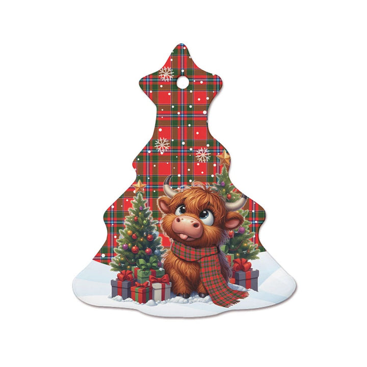 Scottish Perthshire District Clan Tartan Ceramic Ornament Cute Highland Cow Christmas Tree Style Tartan Plaid