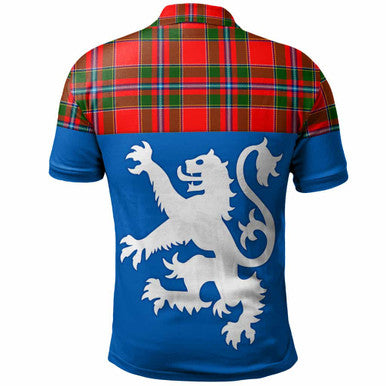 Scottish Perthshire District Clan Tartan Polo Shirt - Lion Rampant of Scotland With Flag Back Side Tartan Plaid