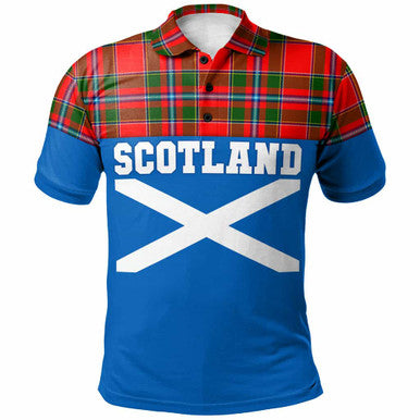 Scottish Perthshire District Clan Tartan Polo Shirt - Lion Rampant of Scotland With Flag Front Side Tartan Plaid