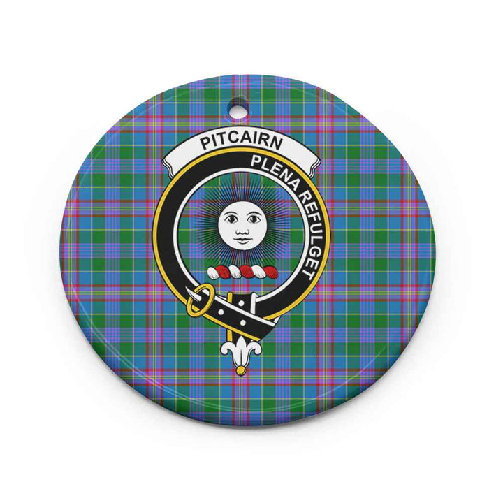 Scottish Pitcairn Clan Crest Tartan Ceramic Ornament Circle Shape Tartan Plaid