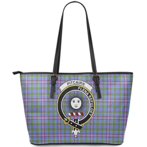 Scottish Pitcairn Clan Crest Tartan Leather Tote Tartan Plaid